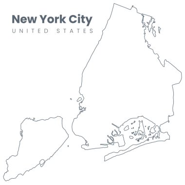 Şehir haritası, New York sınırları. NYC haritası, ABD sınırları. Sokaklar olmadan vektör vuruşu sürümü.