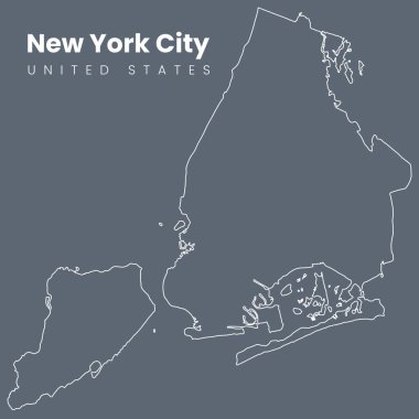 Şehir haritası, New York sınırları. NYC haritası, ABD sınırları. Sokaklar olmadan vektör ışığı vuruşu versiyonu.