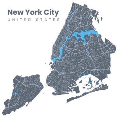 Şehir New York haritası. NYC haritası, ABD sınırları. Sokakları içeren vektör doldurma sürümü.