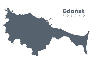 Gdansk - Kuzey Polonya 'nın Baltık kıyısında ve Pomeranya Voyvoda' nın başkenti. Siluetli vektör şehir haritası.