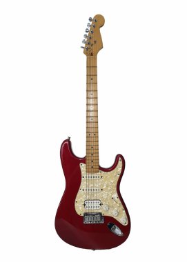 Beyaz zemin üzerinde izole edilmiş elektro gitar: İki şarkı söyleyen tek sarmal boyun ve tam sesli Humbucking Köprüsü ile orta pikaplar