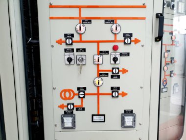 The electrical single-line diagram on Mimic Panel: Incoming line, Double bus, Single Circuit breaker. clipart