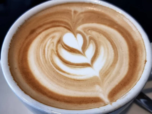 Sideway Shop Coffee Close Hot Latte Art Coffee Background — Stock Photo, Image
