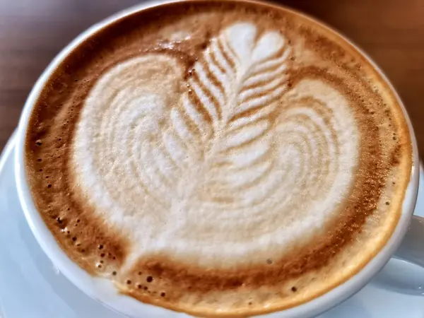 Sideway Shop Coffee Close Hot Latte Art Coffee Background — Stok Foto