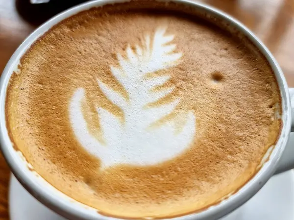 Sideway Shop Coffee Close Hot Latte Art Coffee Background — Stok Foto