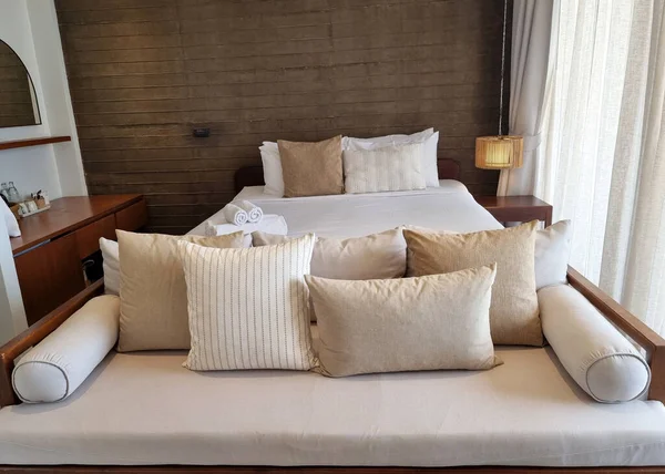 Bedding sets in the room of the resort