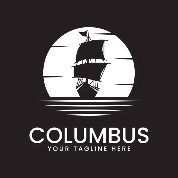 Columbus logo şablon tasarımı. Ay, bulut ve deniz vektörü çizimi