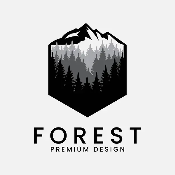 Design Loga Lesa Horskou Vektorovou Ilustrací — Stockový vektor