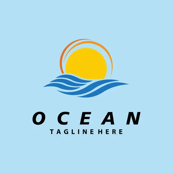 Oceano Linha Arte Design Logotipo Ilustração Ícone —  Vetores de Stock