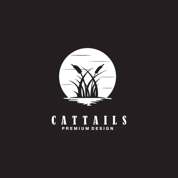 Cattails Silueta Logo Line Art Design — Stockový vektor