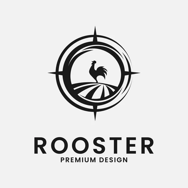 Rooster Logo Design Inspiration Compass Vector Illustration — Stock Vector