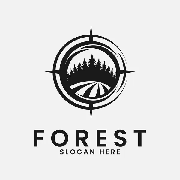 Forest Logo Design Inspiration Compass Vector Illustration — Stock Vector