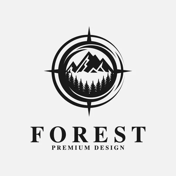 Forest Logo Design Inspiration Compass Mountain Vector Illustration — Stock Vector