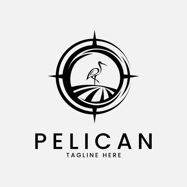 Pelican Logo Design Inspiration Compass Vector Illustration — Stock Vector