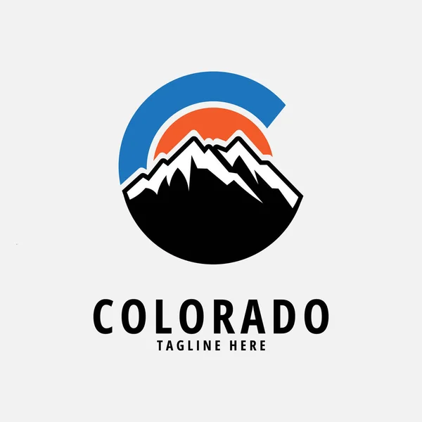 Colorado Logo Design Ispirazione Con Montagna Sole Illustrazione Vettoriale Nube — Vettoriale Stock