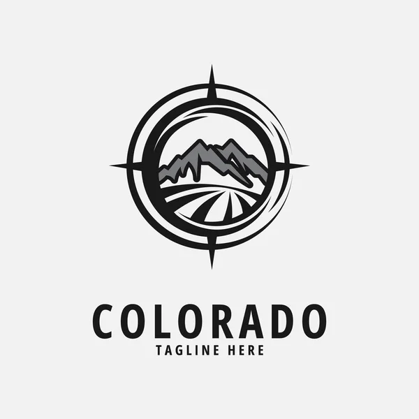Inspiração Design Logotipo Colorado Com Montanha Bússola Ilustração Vetorial — Vetor de Stock