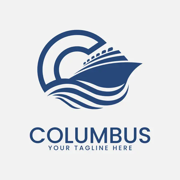 Columbus c logo şablon tasarımı. tekne ve deniz vektör çizimi