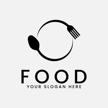 Restoran yemek logosu, kaşık ve çatal vektör illüstrasyonuyla ilham verici.