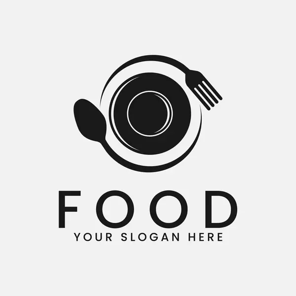 Εστιατόριο Τροφίμων Λογότυπο Σχεδιασμό Έμπνευση Κουτάλι Πιάτο Και Πιρούνι Διάνυσμα — Διανυσματικό Αρχείο