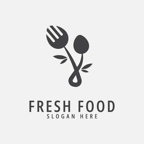 Kaşık Çatal Vektör Illüstrasyonlu Taze Gıda Logosu Tasarımı — Stok Vektör