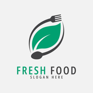 Yaprak, kaşık ve çatal vektör illüstrasyon tasarımlı taze yiyecek