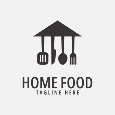 ev yemeği logo ikonu spatula, kaşık, çatal ve bıçak vektör ilülasyonu ile ilham