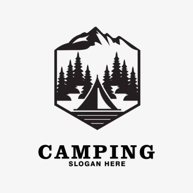 kamp logosu tasarımı dağ ve ağaç vektörü illüstrasyonu ile ilham kaynağı