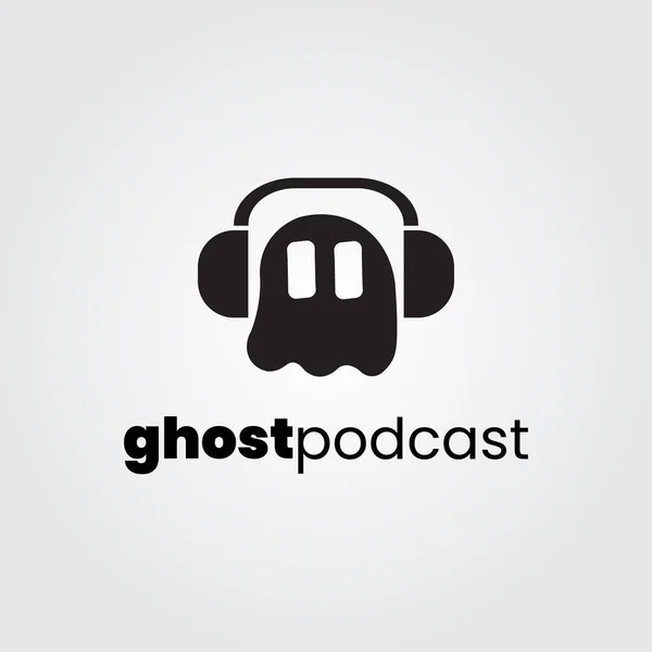 Cadılar Bayramı logo tasarımı hayalet ve podcast vektör illüstrasyonu ile ilham
