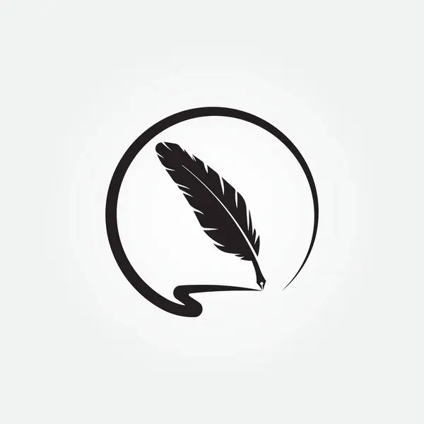 Tüy kalem logo vektör ikonu tasarımı, klasik kırtasiye çizimi