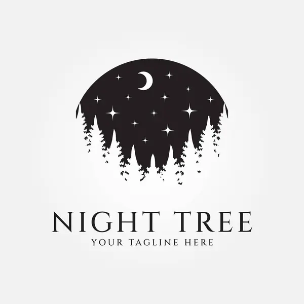 Gece ağacı logosu kış ormanında tasarlandı. Yeni yıl siluet vektör çizimi