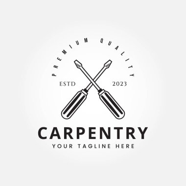 Marangoz logosu vektör illüstrasyon vintage tasarımı için keski aracı, keski