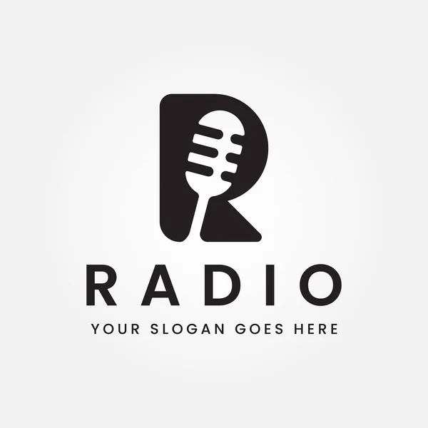 Podcast Radyo Logosu Tasarımı Mikrofon Şablonu Çizimi kullanarak R harfi Tasarımı