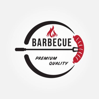 Tütsülenmiş sosis barbeküsü, ızgara, logo vektör çizimi tasarımı