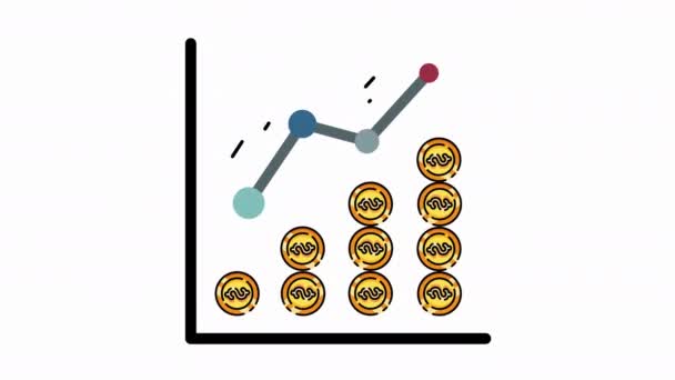 Icono Plano Monedas Oro Gráfico Barras Negocio Gráfico Icono Animación — Vídeo de stock