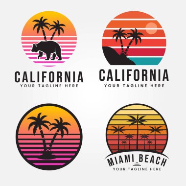 Bodle Beach California 'yı ayı yaz saati, yaz plajı güneş ışığı vektör tasarımı ile donatın