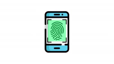 Parmak izi yanlış simge animasyonu alfa kanalını izole etti. Akıllı telefonlu çizgi parmak izi formu, döngülü animasyon hareketi grafiği