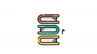 Çizgi biçimi pictogram, Çalışma sembolü, Bilgi, kütüphane sembolü ve logo illüstrasyonu için taslak vektör işaretli animasyon kitap yığını simgesi