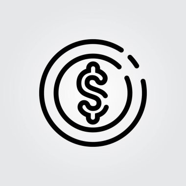 Satır sanatı madeni para simgesi logo vektör illüstrasyon tasarımı, iş ve finans sembolü için