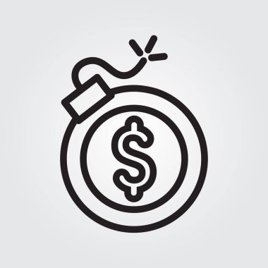 Çizgi sanat finansmanı bomba ikonu logo vektör çizimi tasarımı, iş ve finans sembolü için