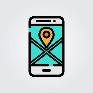 Akıllı telefon özellikleri tema tasarımı için renkli çizgili mobil haritalar simge logo vektör çizimi tasarımı