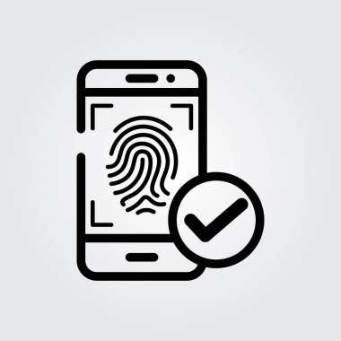 Satır sanat parmak izi akıllı telefon özellikleri tema tasarımı için, doğru simge logo vektör illüstrasyon tasarımı