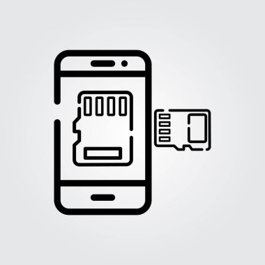 Akıllı telefon özellikleri tema tasarımı için, satır sanatının hafıza kartı simgesi logo vektör illüstrasyon tasarımı
