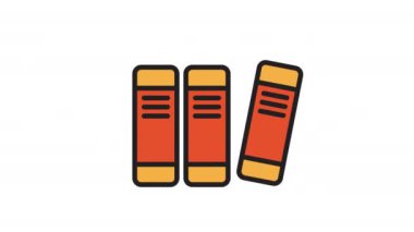 Kitap ikonuyla canlandırılmış kütüphane. Şeffaf arkaplanda alfa kanalı olan kusursuz döngü videosu. Renkli taslak hareketli grafik canlandırması