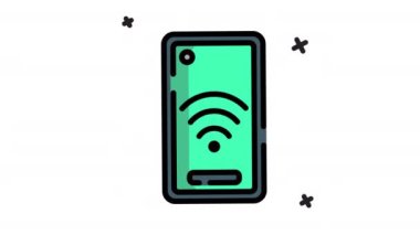 Akıllı telefon ikonlu animasyon kablosuz bağlantı noktası. Şeffaf arkaplanda alfa kanalı olan kusursuz döngü videosu. Smartphone özellikli hareketli grafiksel canlandırma