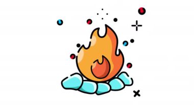 Şenlik ateşi animasyon ikonu. Şeffaf arkaplanda alfa kanalı olan kusursuz döngü videosu. Kış temalı hareketli grafik animasyonu