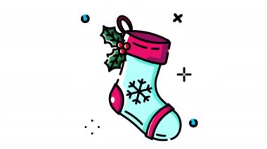 Sock animasyon ikonu. Şeffaf arkaplanda alfa kanalı olan kusursuz döngü videosu. Noel temalı hareketli grafik animasyonu
