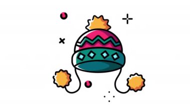 Örgü şapka animasyon ikonu. Şeffaf arkaplanda alfa kanalı olan kusursuz döngü videosu. Noel temalı hareketli grafik animasyonu