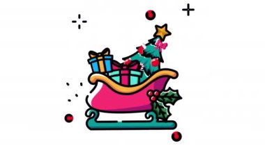 Hediyelik animasyon ikonuyla kızak. Şeffaf arkaplanda alfa kanalı olan kusursuz döngü videosu. Noel temalı hareketli grafik animasyonu