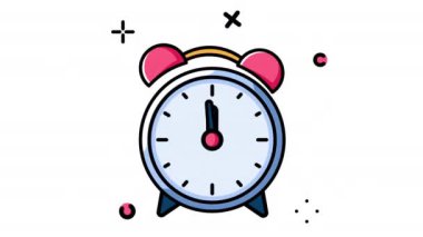 Saat canlandırmalı simge. Şeffaf arkaplanda alfa kanalı olan kusursuz döngü videosu. Mutlu yıllar temalı hareketli grafik animasyonu