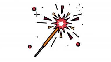 Sparkler animasyon ikonu. Şeffaf arkaplanda alfa kanalı olan kusursuz döngü videosu. Mutlu yıllar temalı hareketli grafik animasyonu